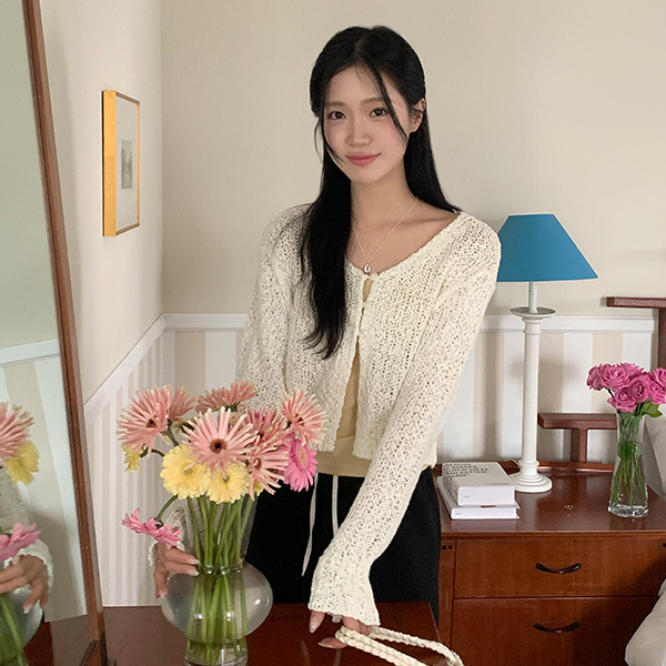 (솜사탕 색감) 러비즈 브이넥 세미크롭 니트 가디건 cd3335