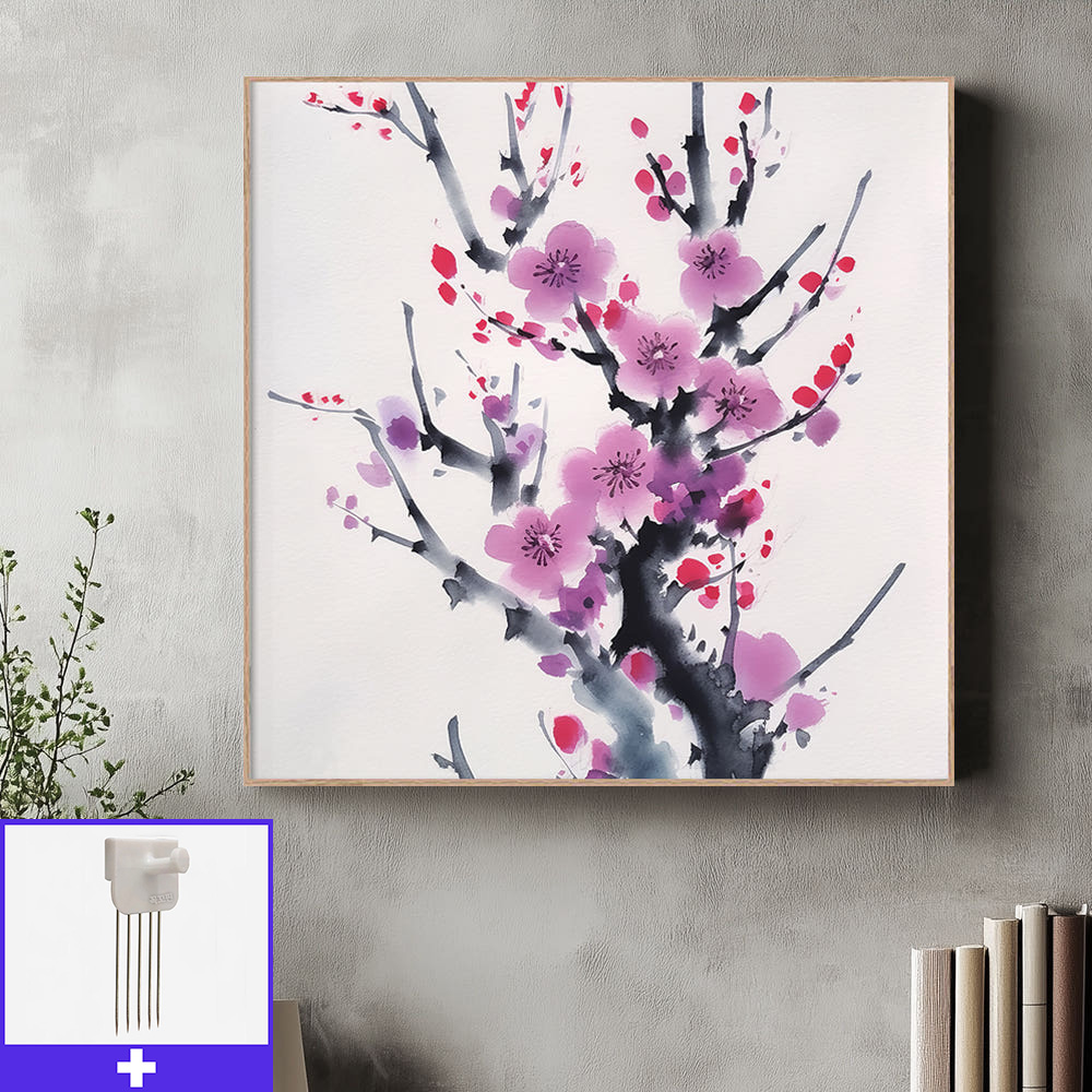수묵매화 45x45cm 무광오크 알루미늄액자 매화그림 - 메인 이미지
