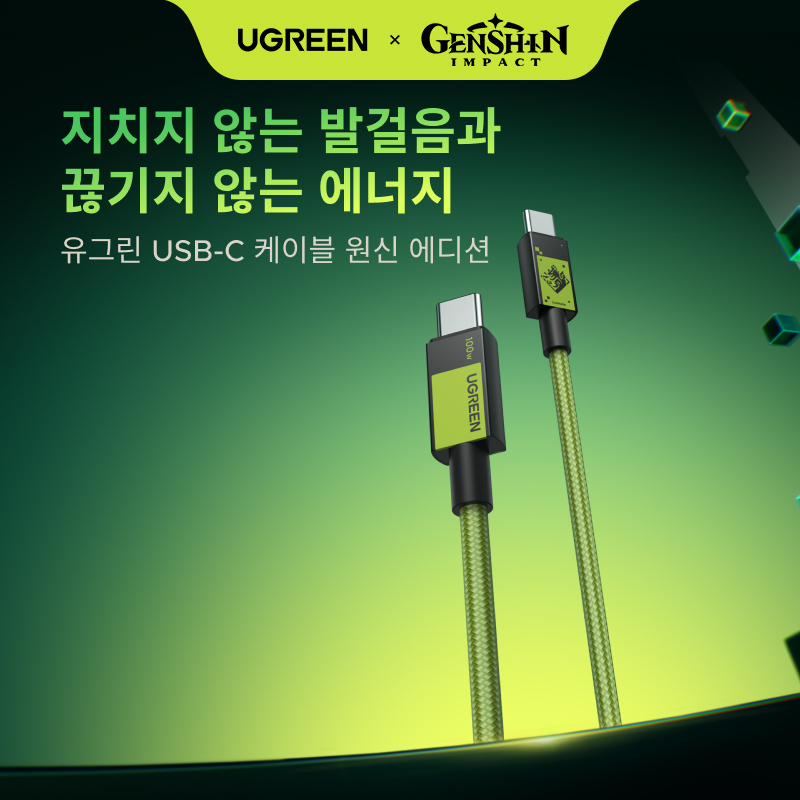 유그린 x 원신 키니치 쿠훌 아쥬 콜라보 100W PD C타입 to C타입 고속충전케이블 원신 에디션 키메라 알레브리우스 별자리 - 상세 이미지 2