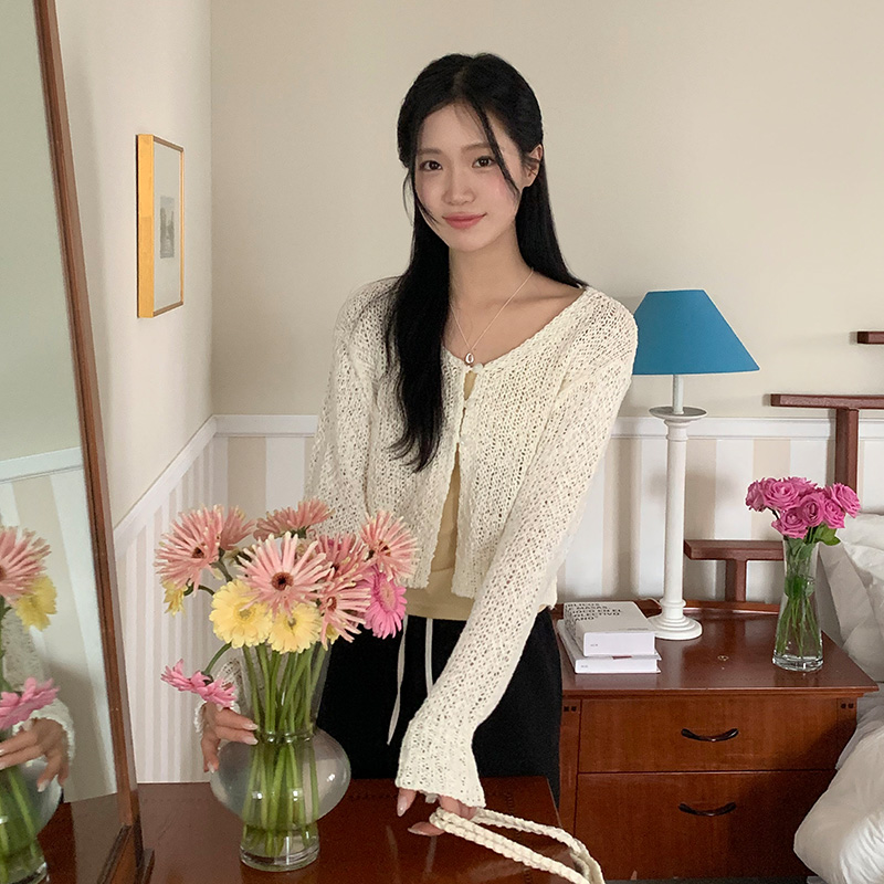 (솜사탕 색감) 러비즈 브이넥 세미크롭 니트 가디건 cd3335 - 상세 이미지 2