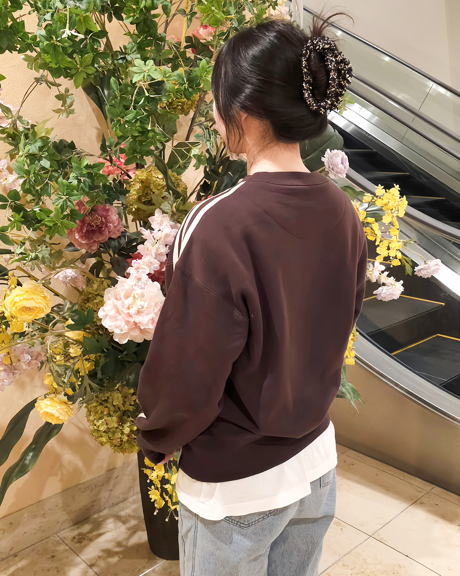 아디다스 여성 삼선 루즈핏 맨투맨 프렌치테리 트레이닝복 JG3848브라운, S 이미지 8