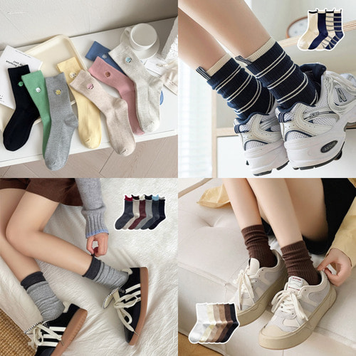 여성양말 무압박 수면 중목 장목 골지 라벨 사계절 양말