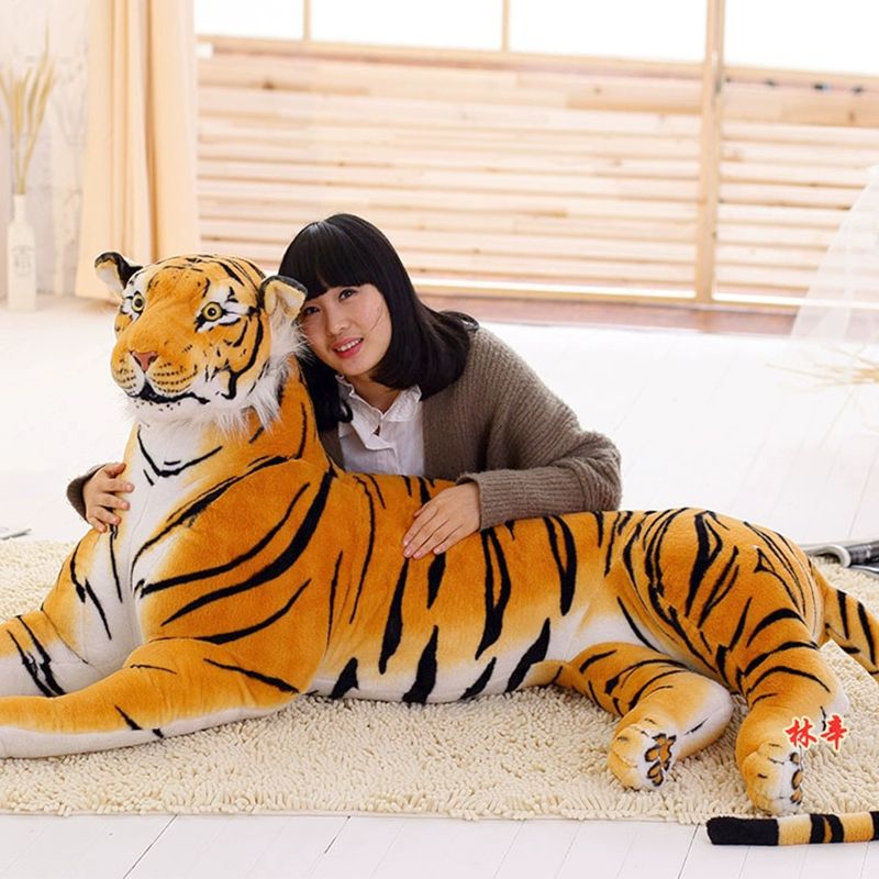 호랑이 백호 인형 리얼한 리얼 야생 장식 동물인형 노란색 - 상세 이미지 2