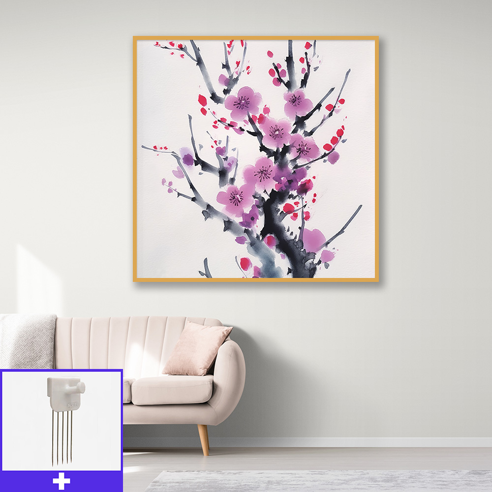 수묵매화 80x80cm 무광체리 알루미늄액자 매화그림 - 메인 이미지