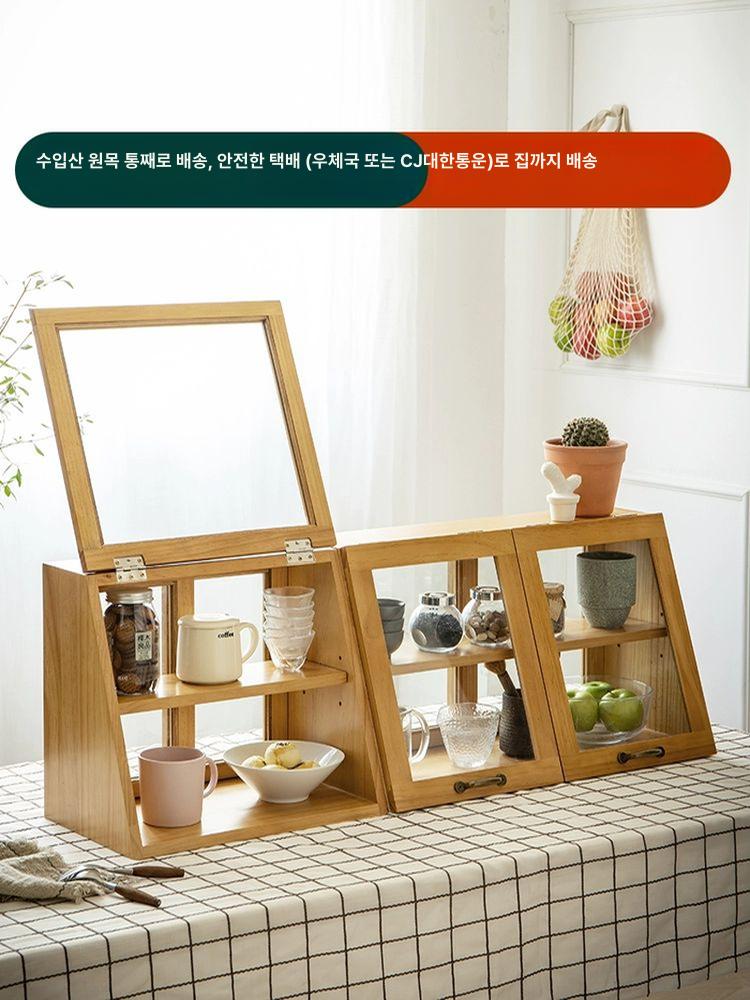 우드쇼케이스 찻장 와이드 미닫이수납장 미니찻장 600 컵 400 보관 40 이중 구조-원목색 - 상세 이미지 5