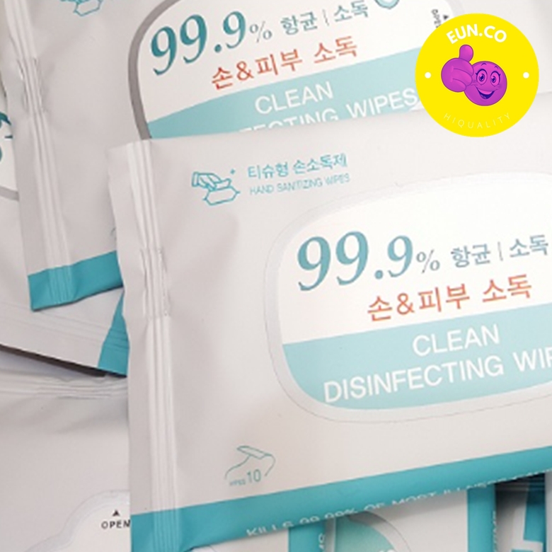 휴대용 소독 티슈 여행용 저자극 원단 에탄올 세정제 10매x10개