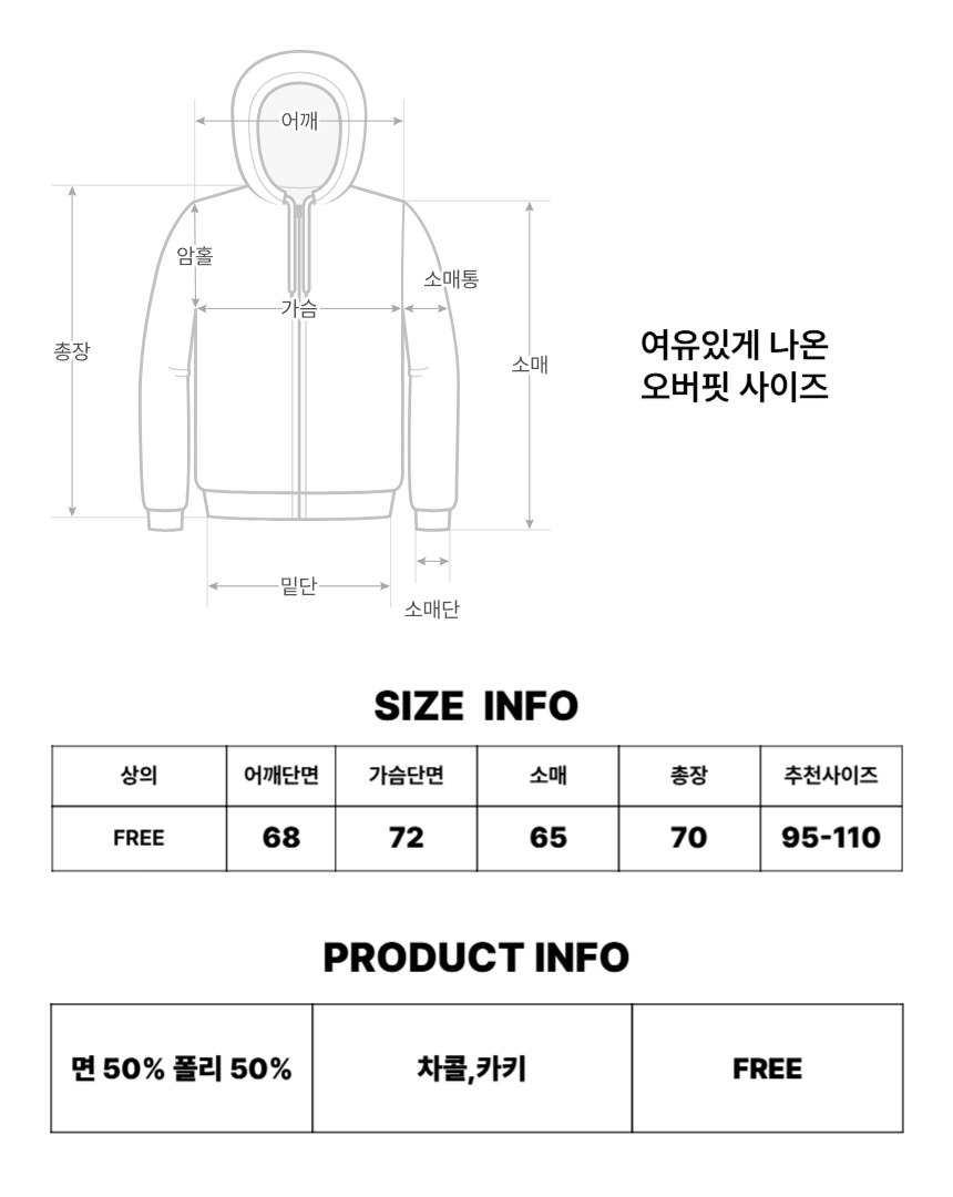 1+1 오버핏후드집업 카모후드집업 어깨넓어보이는옷 이미지 8