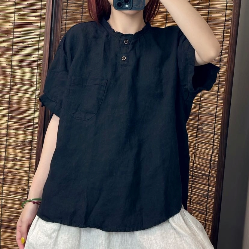 린넨블라우스 반팔 스티치 여름블라우스 9182 - 상세 이미지 5