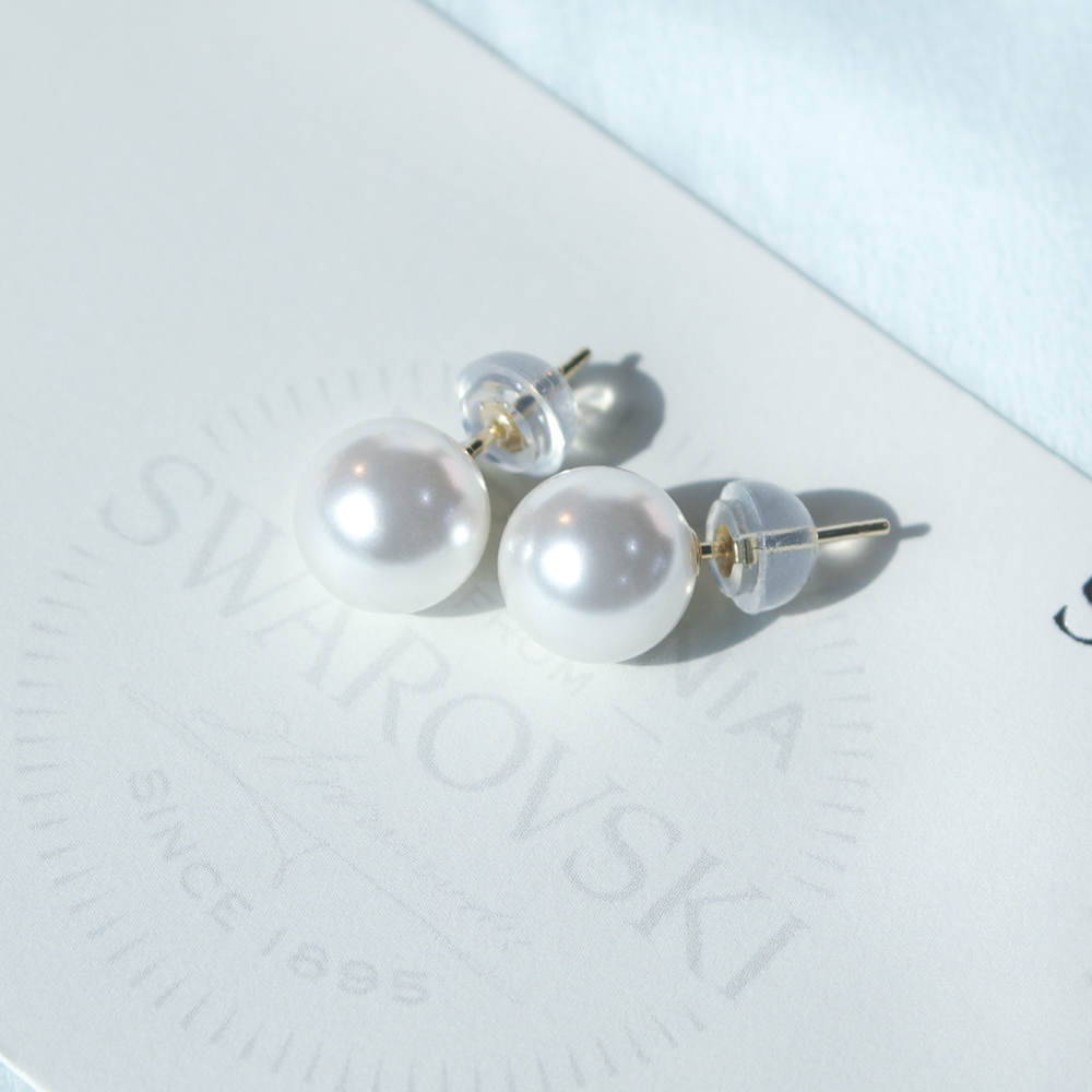 심플 5mm 8mm 10mm 14K 금 스와로브스키 진주귀걸이 - 메인 이미지