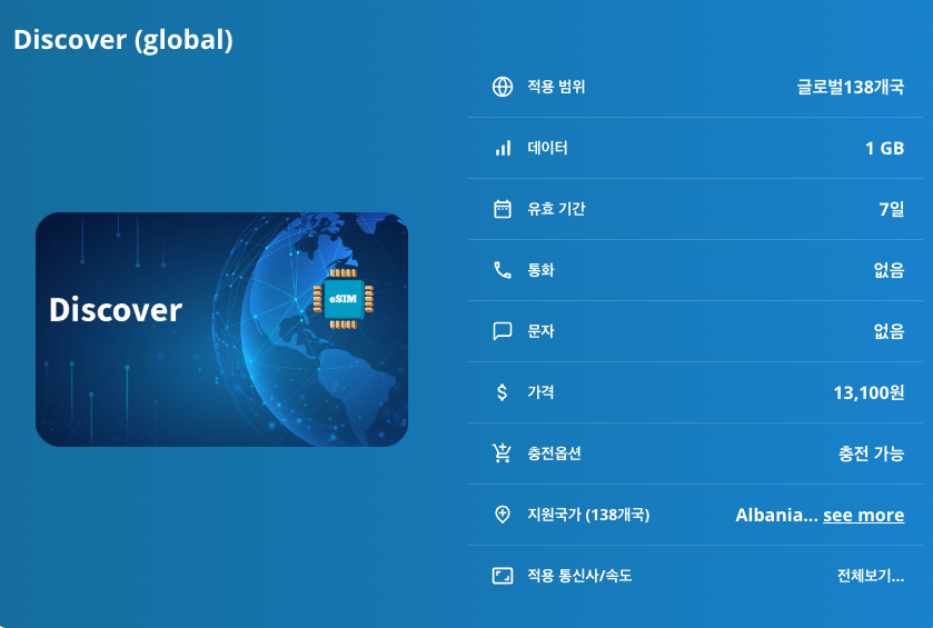 글로벌138개국 이심 eSIM 데이터 전용 | 일본 대만 홍콩 태국 베트남 싱가포르 말레이시아 인도네시아 필리핀 중국 캄보디아 프랑스 이탈리아 스페인 영국 독일 스위스 이심통
