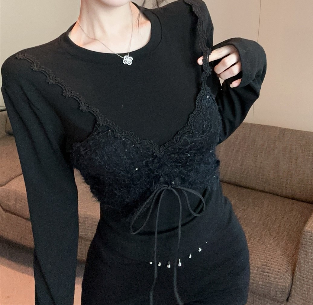 얇은원단 사방면스판 뷔스티에 긴팔티셔츠 보들촉감 레이어드 브레이스티 여자여자몰 - 상세 이미지 4