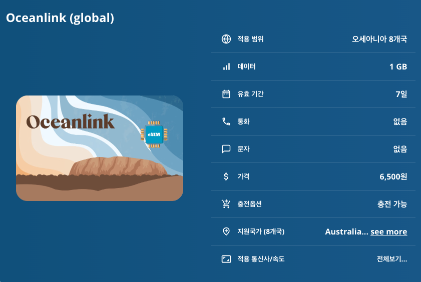 오세아니아 8개국 이심 eSIM 나우루 뉴질랜드 바누아투 사모아 통가 파푸아뉴기니 피지 호주 이심통 - 상세 이미지 5