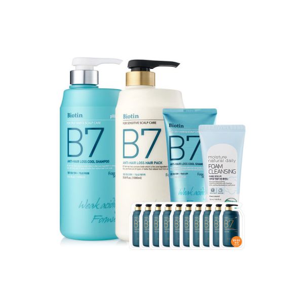 포레스트스토리B7 약산성 쿨 탈모 샴푸 +탈모 헤어팩 (3/20~21 끝장행사) 1000ml+1000ml+200ml+10매+클렌징폼 : 스마트데일리90