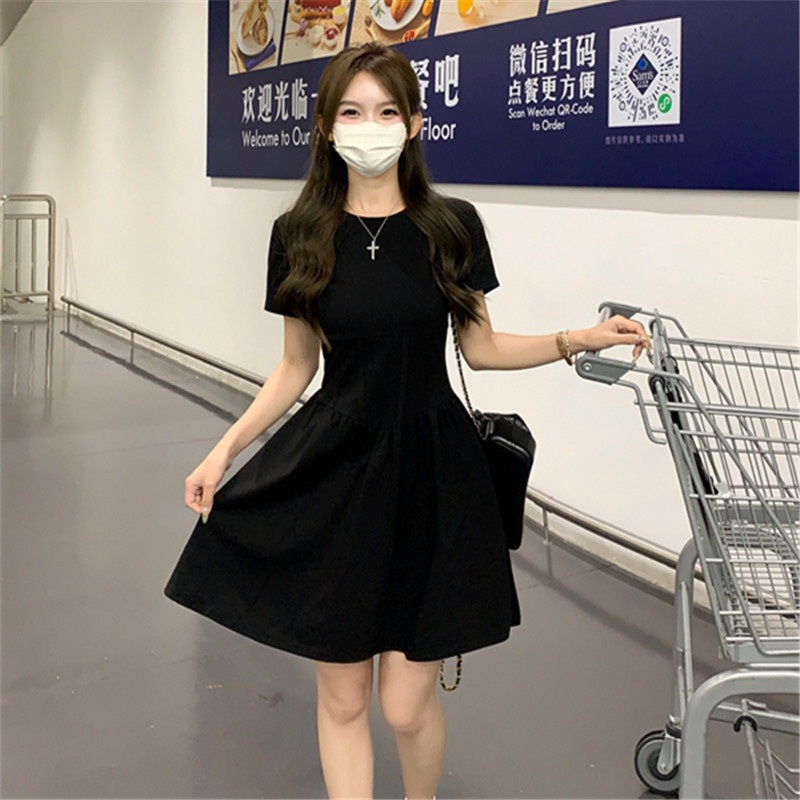 여름 블랙 셔링 캡소매 슬림핏 미니 원피스 블랙- 숏버전 S - 상세 이미지 2
