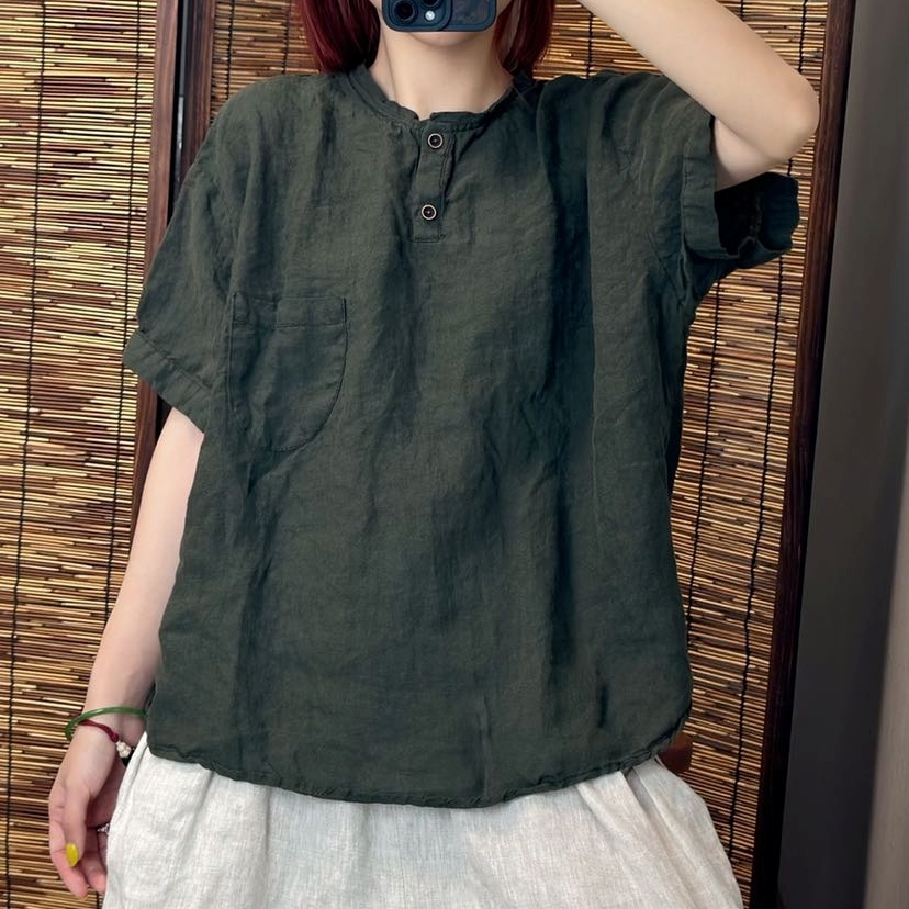 린넨블라우스 반팔 스티치 여름블라우스 9182 - 상세 이미지 4
