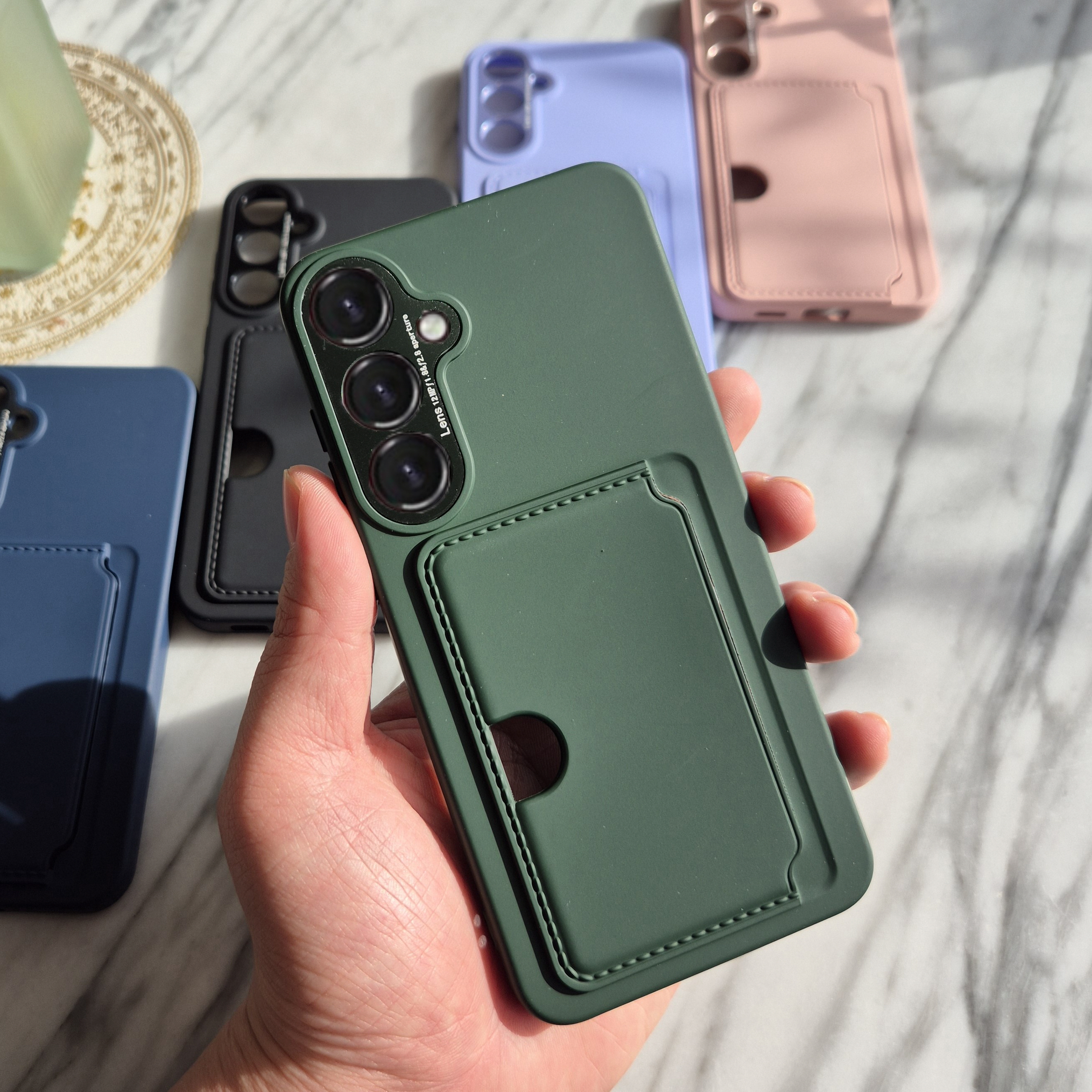 카드 케이스 범퍼 하드 지갑 수납 2장 슬림 풀커버 카메라보호 그린, 갤럭시S24 FE