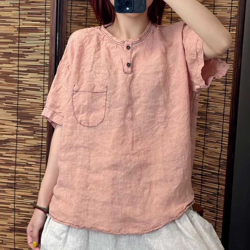 린넨블라우스 반팔 스티치 여름블라우스 9182 - 상품 이미지