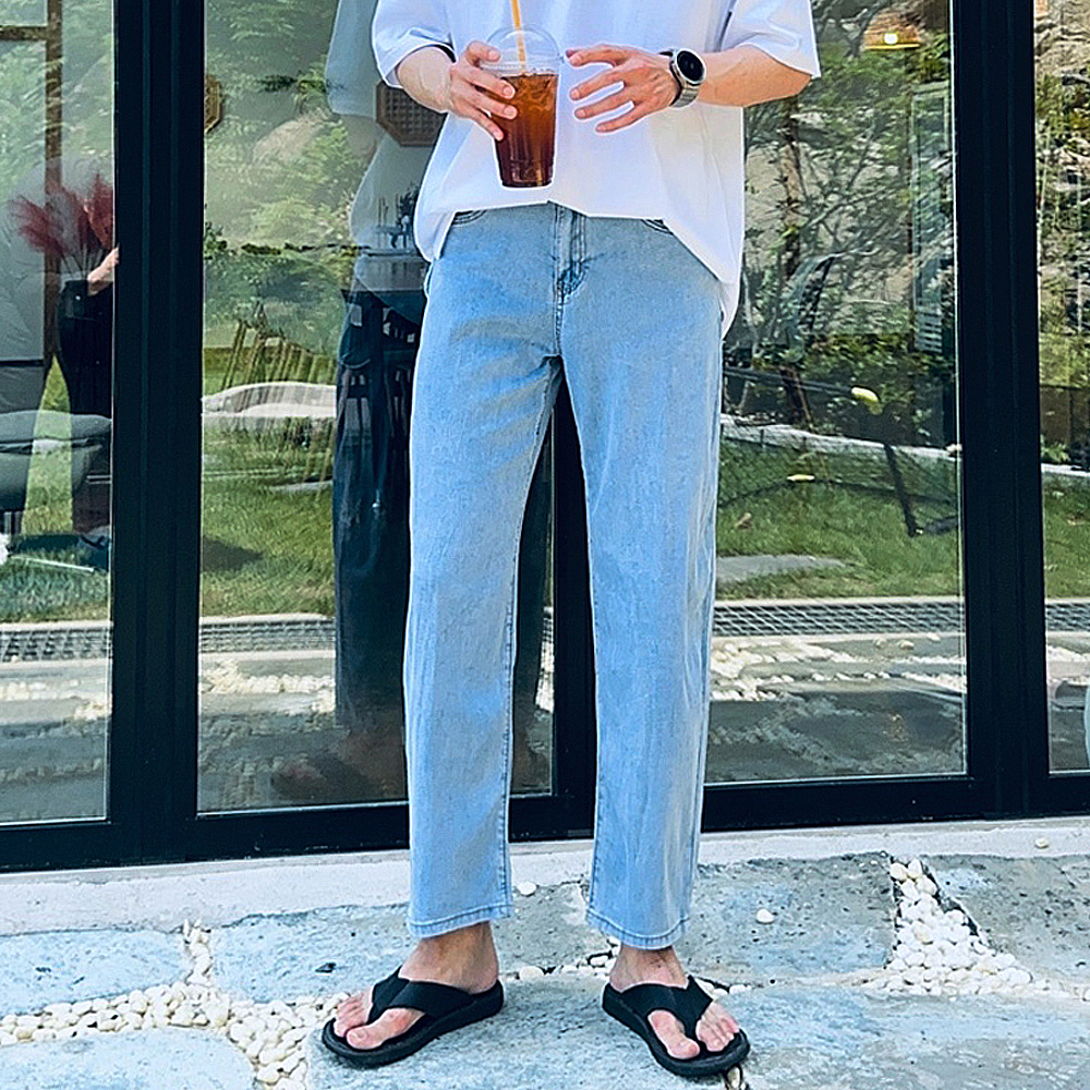 남자와이드청바지 밴딩 9부 10부 남자 여름 청바지