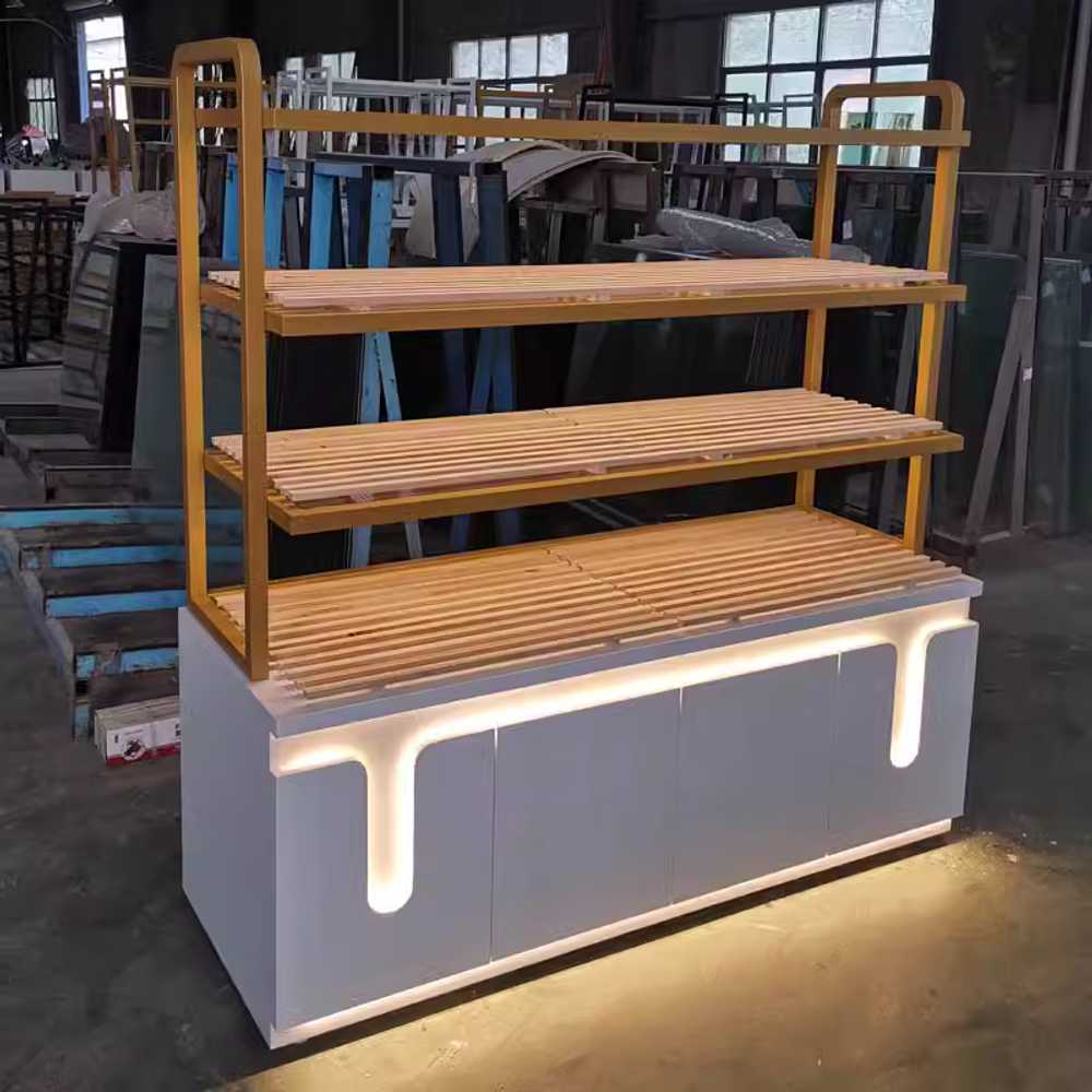 고캠프 빵진열대 진열대 우드 디저트 쿠키 진열장 블랙 150x55x130 - 상품 이미지