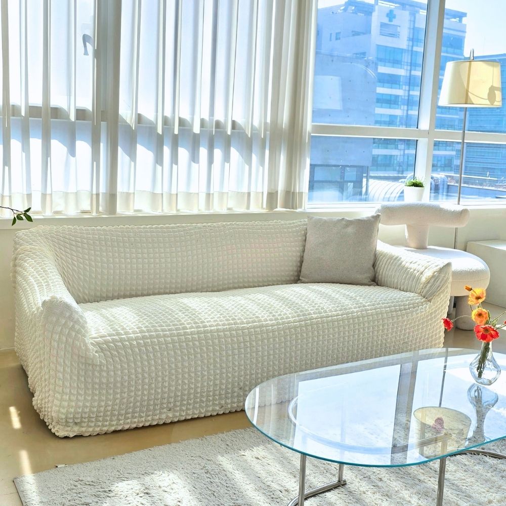 고탄력 스판 쇼파커버 사계절 소파패드 커버링 제작 카우치 리클라이너 덮개 화이트 1인용