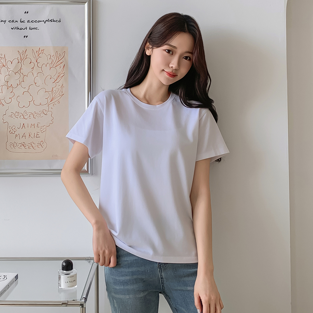 여성 반팔티 U넥 티셔츠 무지 이너 유넥 레이어드 모달 스판 라운드 흰티 코튼 기본 여름 - 상세 이미지 5