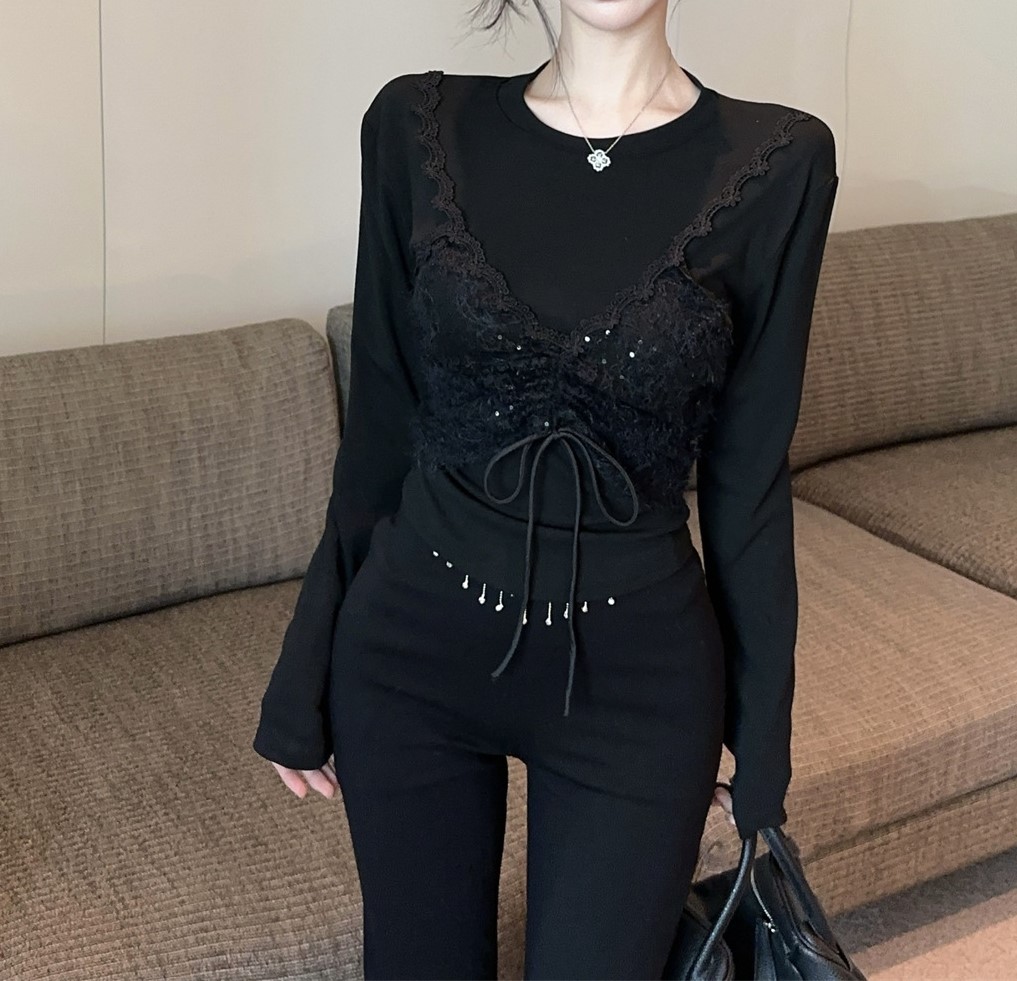 얇은원단 사방면스판 뷔스티에 긴팔티셔츠 보들촉감 레이어드 브레이스티 여자여자몰 - 상세 이미지 5