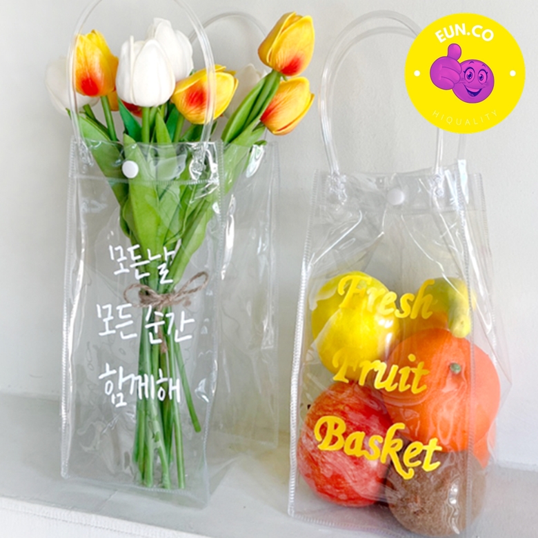 투명 pvc 가방 비닐손잡이 미니 무지 쇼핑백 크라프트 선물용 포장비닐백 DIY 칠링백 - 상품 이미지