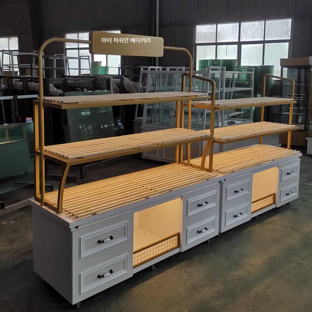 고캠프 빵진열대 진열대 우드 디저트 쿠키 진열장 블랙 150x55x130 - 상세 이미지 4