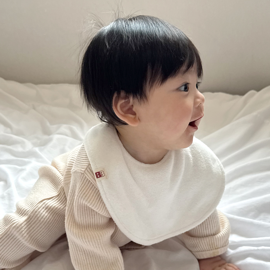 바니블라썸 턱받이 아기 소프트테리 테리빕 무형광 부드러운 유아 턱받이 두겹 화이트