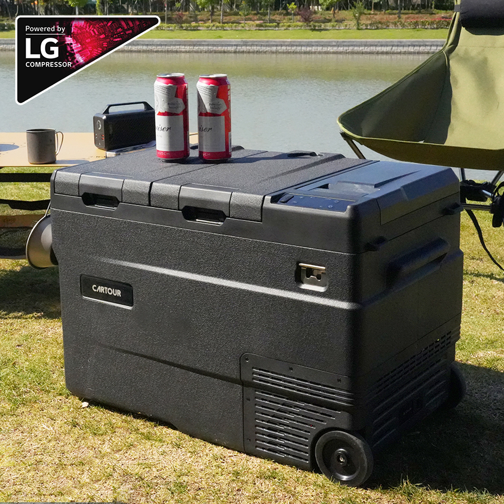 [국내배송]카투어 WD55 이동식 휴대용 가정용 차량 캠핑 바퀴있는 냉장고 55리터 엘지 콤프 올리브카키 12V 24V 220V