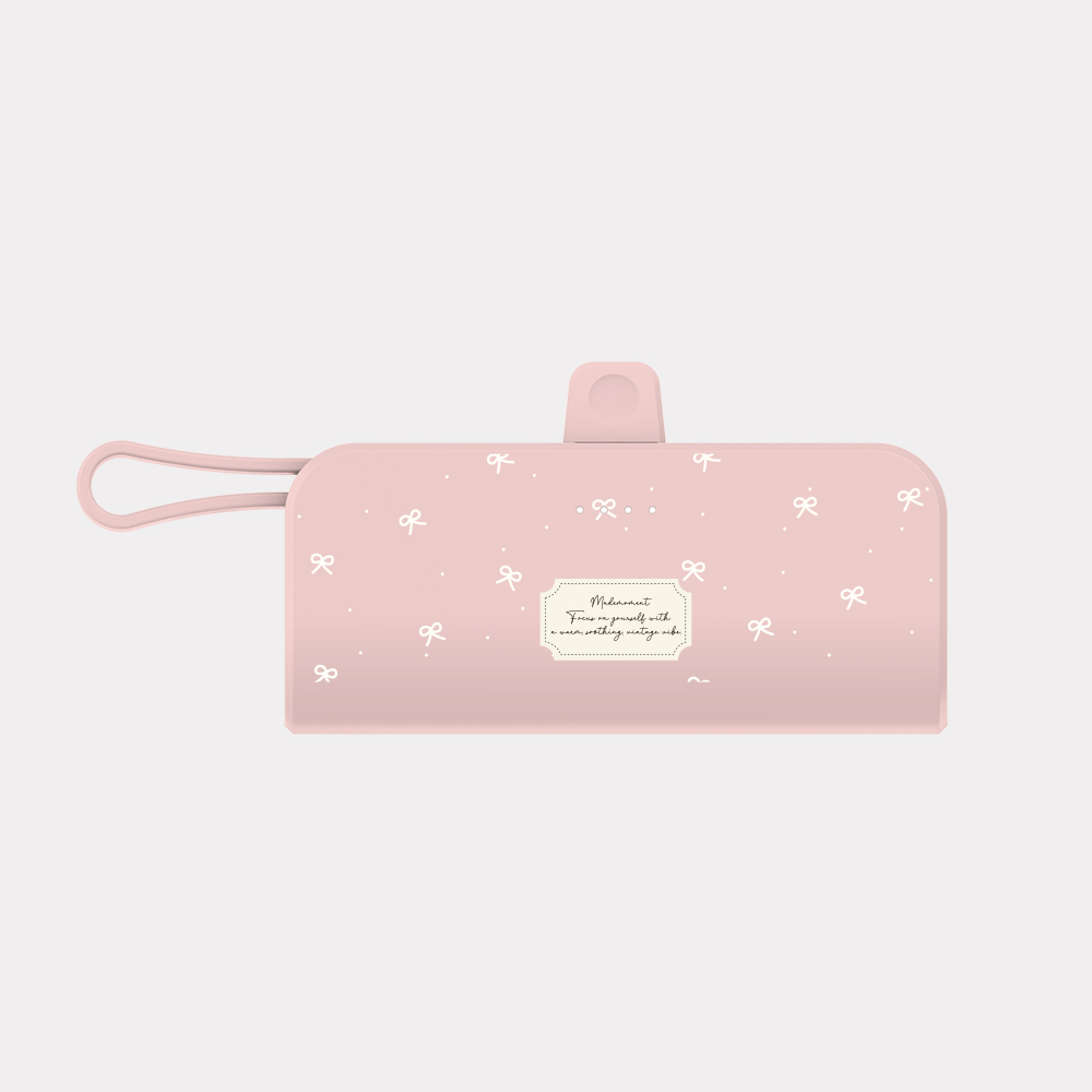 white small ribbon pattern 도킹형 보조배터리 아이폰 갤럭시 미니 5000mAh