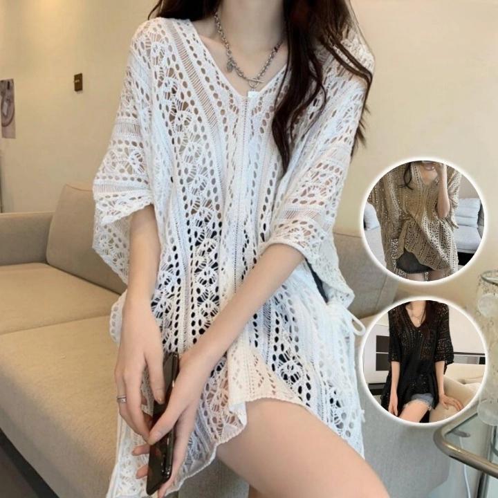 그물 비치웨어 시스루 펀칭 수영복 겉옷 - 상품 이미지