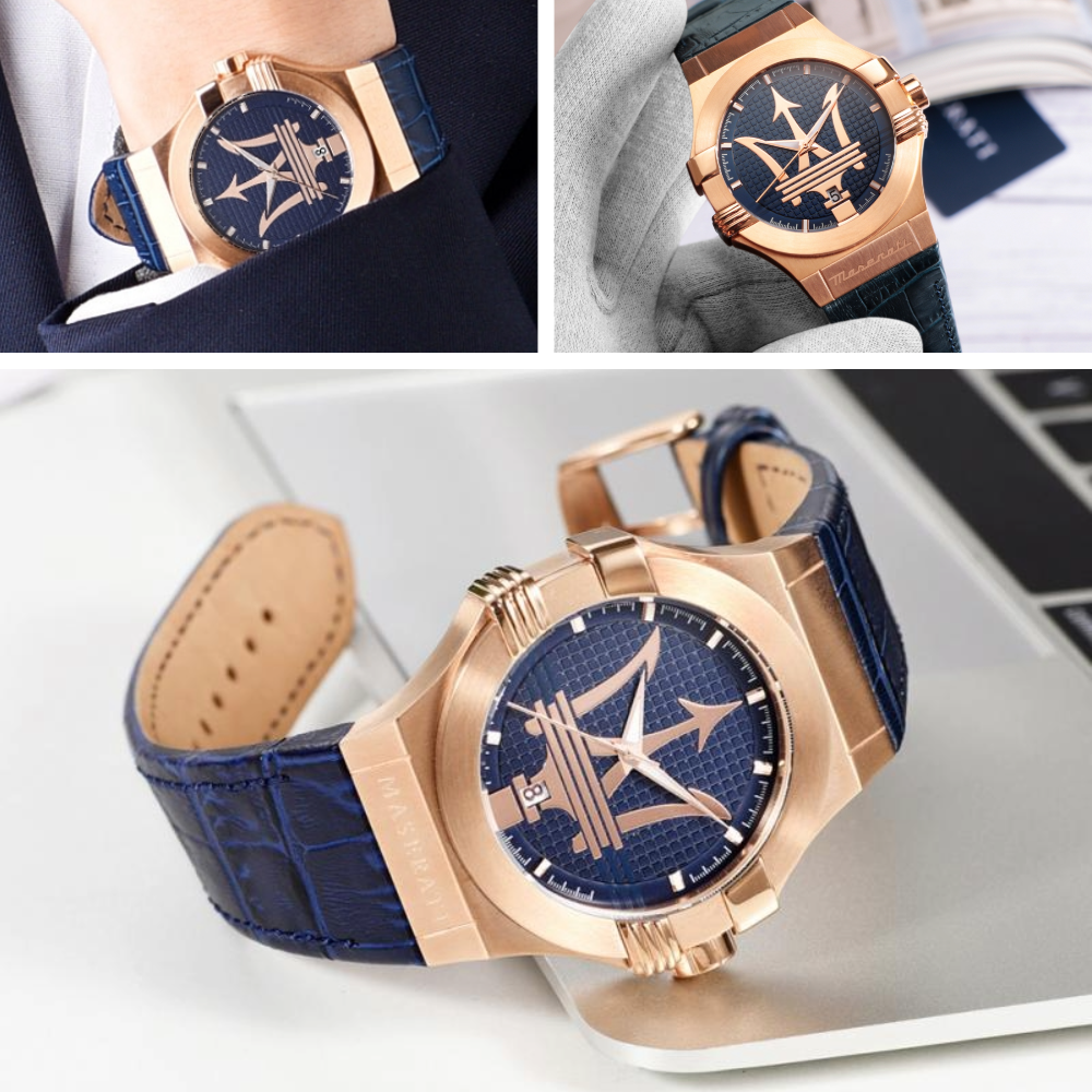 [Italian Design] 마세라티 남자 POTENZA 가죽 클래식 손목 패션 방수 쿼츠 야광시계 블루
