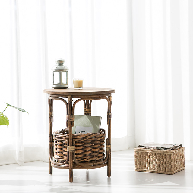라탄 사이드테이블 침대 소파 옆 원목 미니탁자 간이 보조 화분 테이블