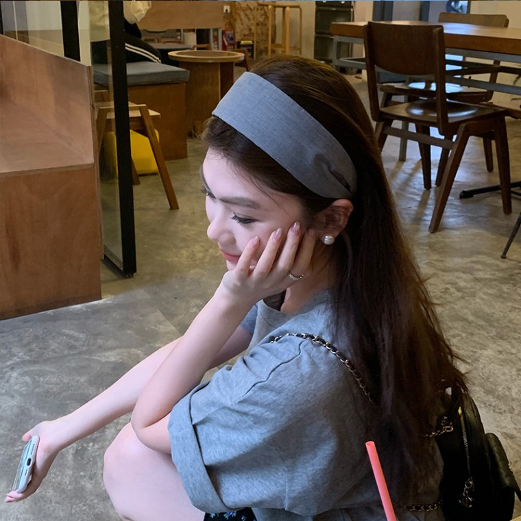 체크 면 와이드 헤어밴드 머리띠 - 상품 이미지