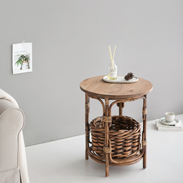 라탄 사이드테이블 침대 소파 옆 원목 미니탁자 간이 보조 화분 테이블