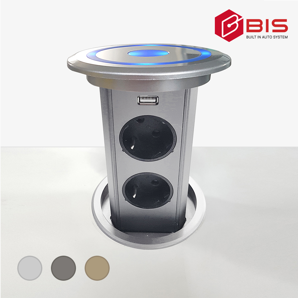 BIS 전동 팝업 인출식 2구콘센트 USB 빌트인 매립 사무실 회의실 책상 BIP-100U - 상품 이미지