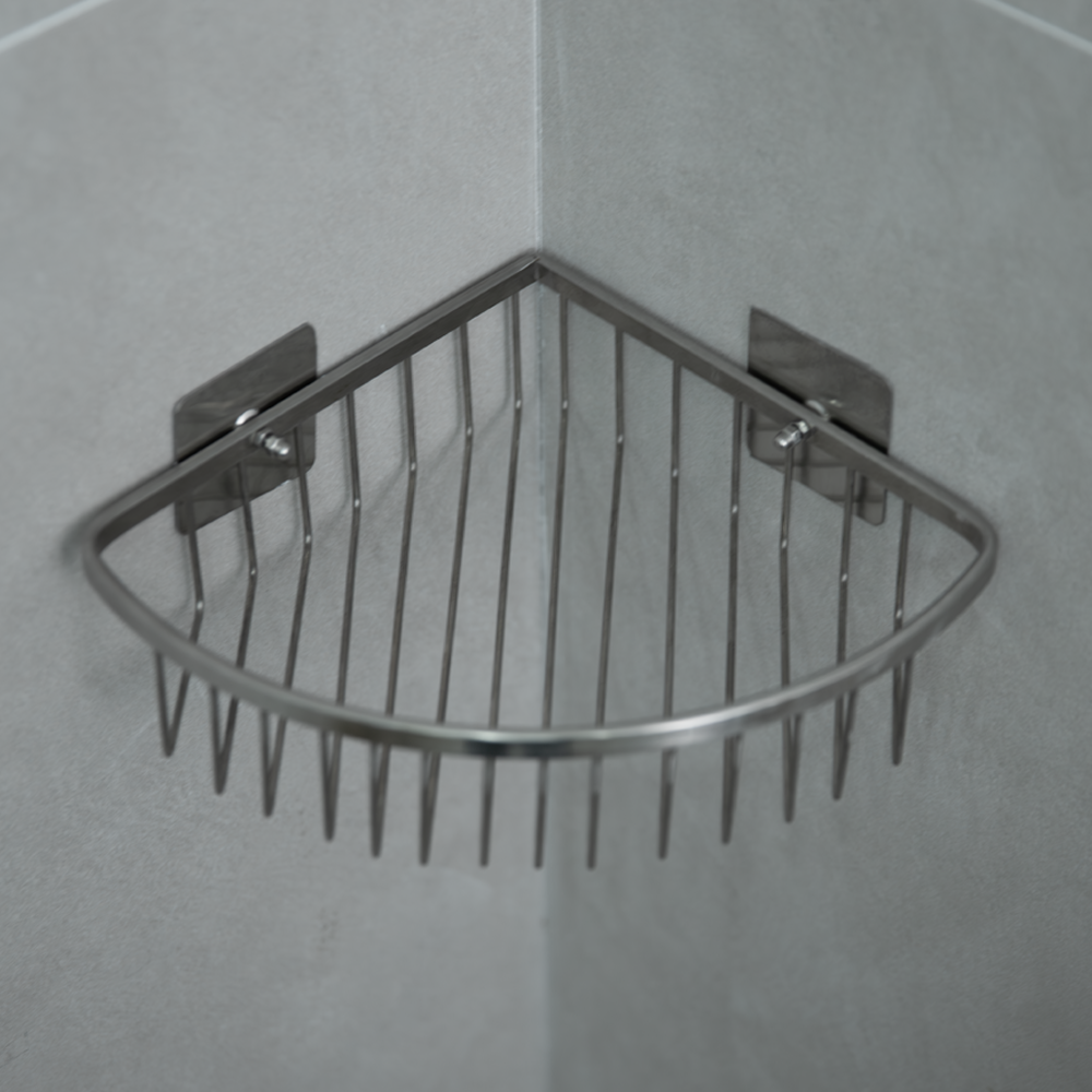 무타공 스텐 와이어 코너 선반 화장실 욕실 삼각 타일 모서리 수납 거치대 공중부양 정리대