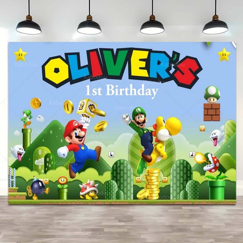 슈퍼 마리오 배경 커스텀 이름 나이 파티 생일 형제 샤워 배너 소품 사진 스튜디오 고퀄리티 AW2384050 Mario2 : 쿠피드스토어