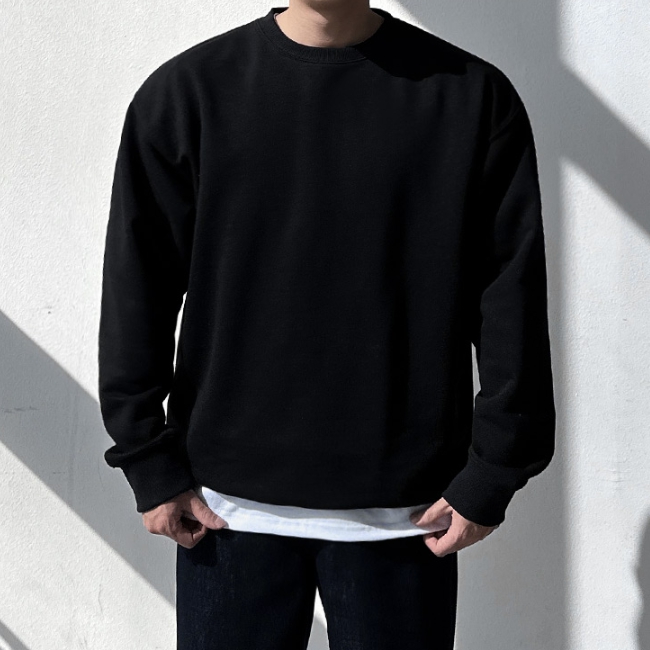 남자 공용 아즈 루즈 오버핏 쭈리 면 무지 맨투맨&후드 티셔츠