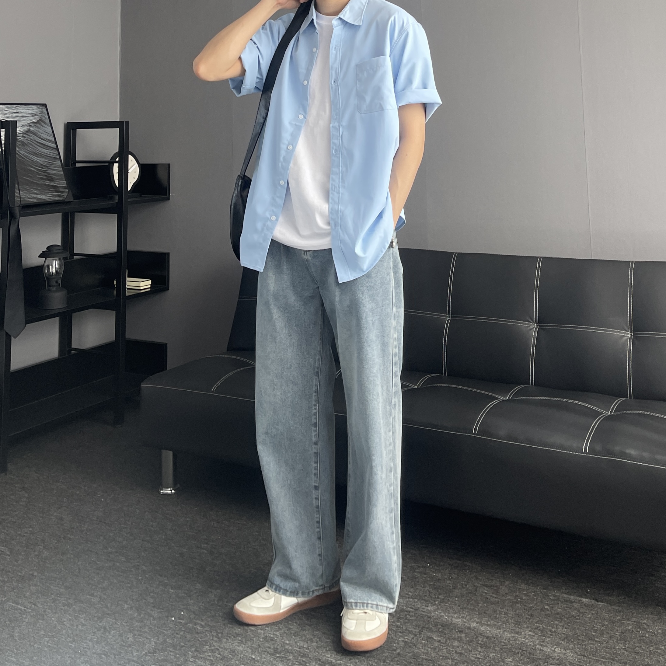 1+1 반팔와이셔츠 남자여름남방 남자오버핏셔츠 - 상세 이미지 3