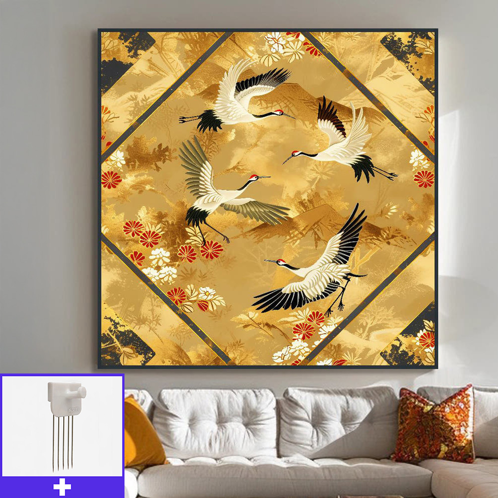 황금빛교향곡 80X80cm 무광블랙 알루미늄 액자 학그림 - 상품 이미지