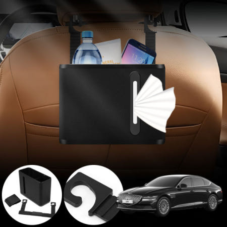 일렉트리파이드 G80 자동차 헤드레스트 수납포켓 하드케이스 정리함 블랙 1개