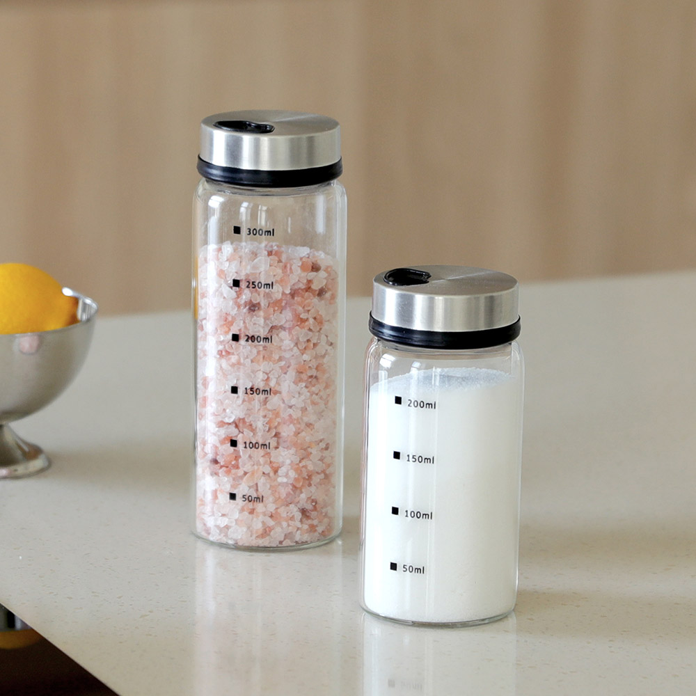 더쉐프 304스텐 양조절 눈금 내열유리 양념통 조미료통 유리양념병