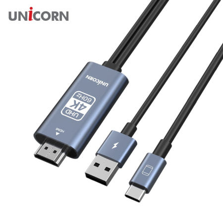 서진네트웍스 UNICORN USB C타입 to HDMI 4K 60Hz 미러링케이블 스마트폰 동시충전 TM-MHL-9600C