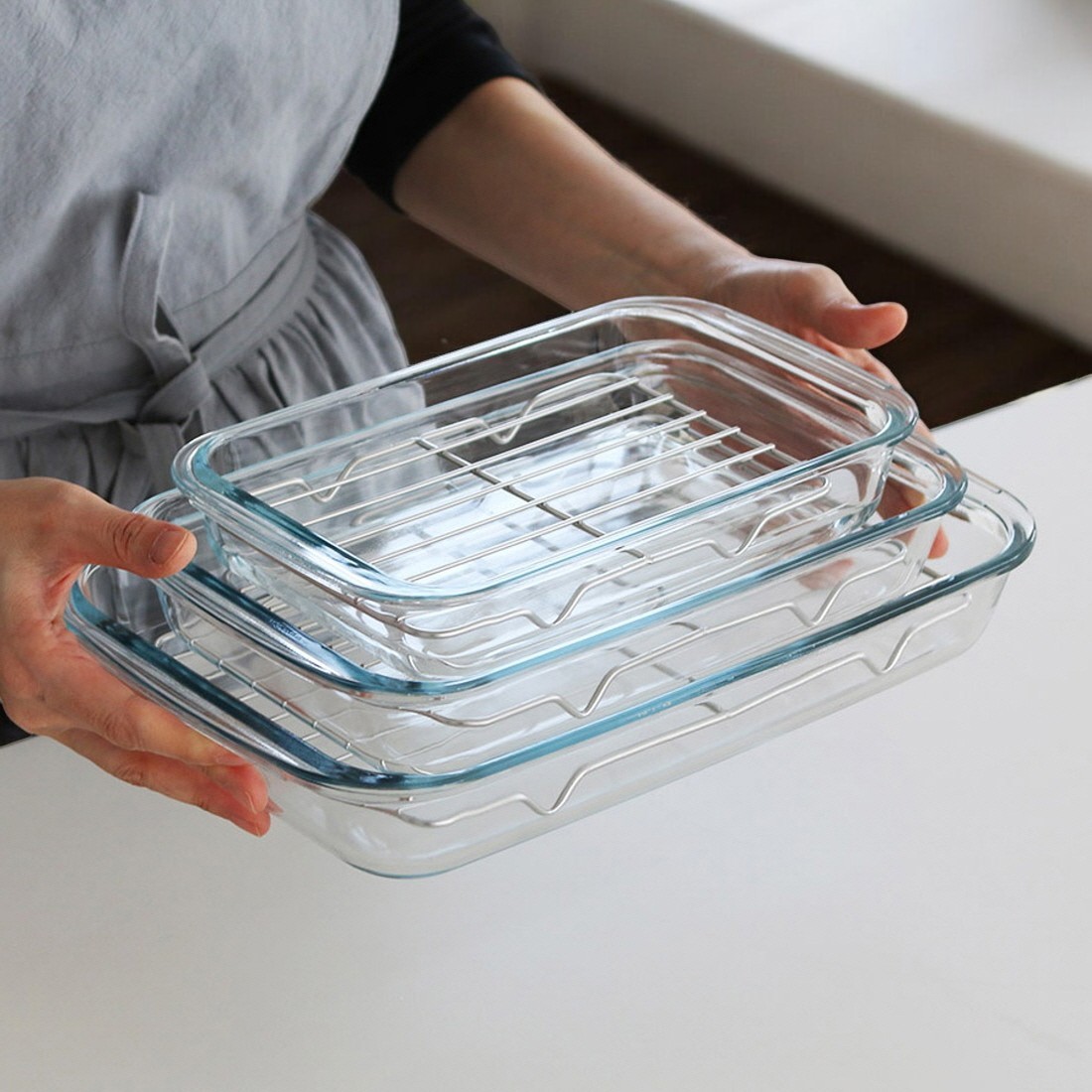 내열유리 전자레인지 용기 에어프라이어그릇 브로덴하우스 오븐용 트레이 밧드 3size
