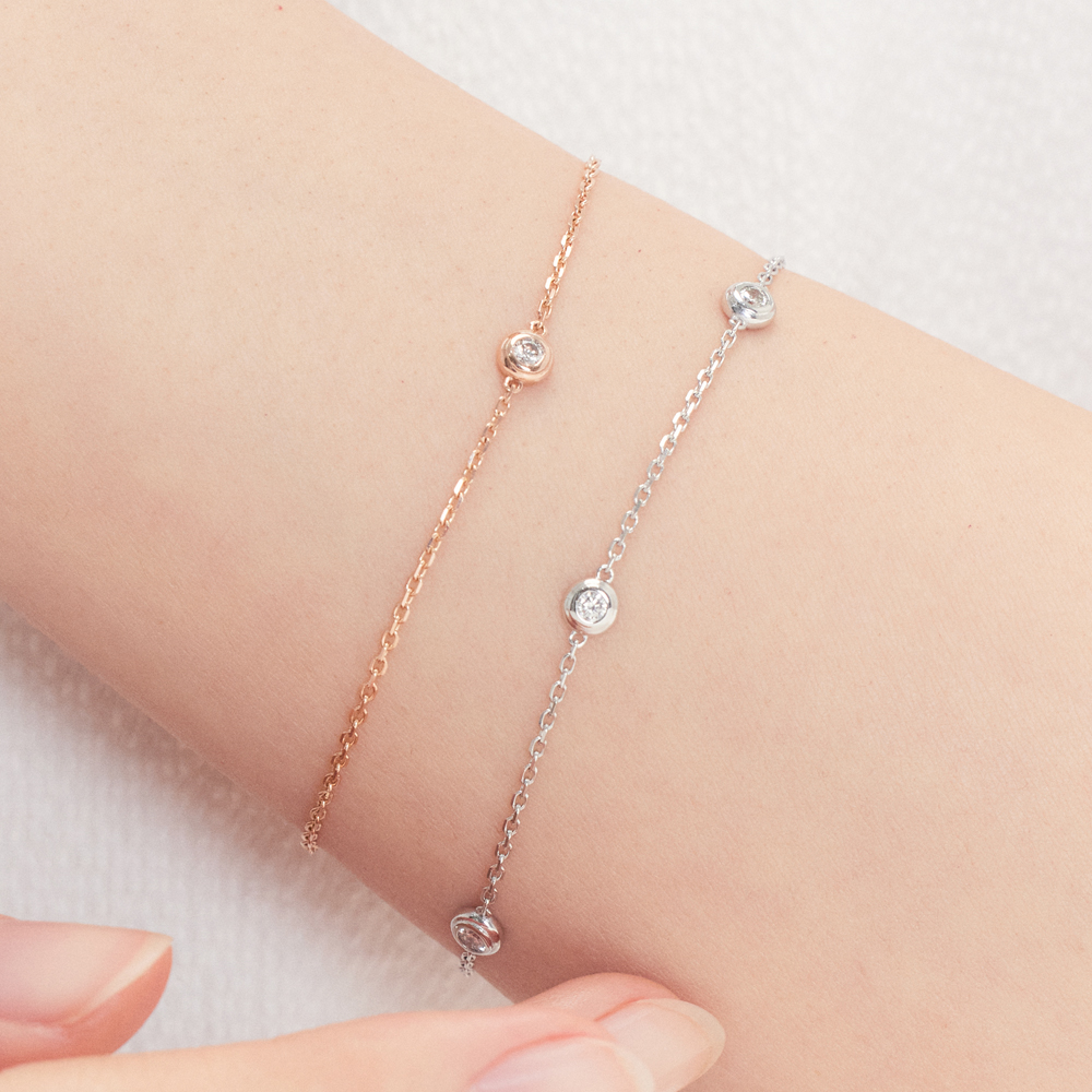 2.8mm 랩 다이아 5개 쏠 베젤 팔찌 데일리 레이어드 - 상세 이미지 4