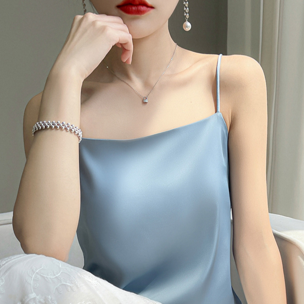 실크 일자끈나시 새틴 민소매 정장 이너 슬리브리스 스퀘어넥 티