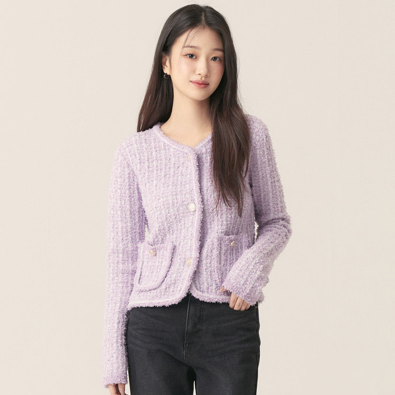 로엠 라운드넥 트위드형 가디건 RMCKF11S11