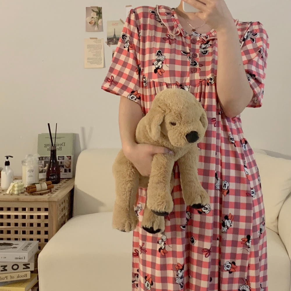 파토리 치즈 디즈니 프릴 원피스 반팔 잠옷 빅사이즈 롱 파자마